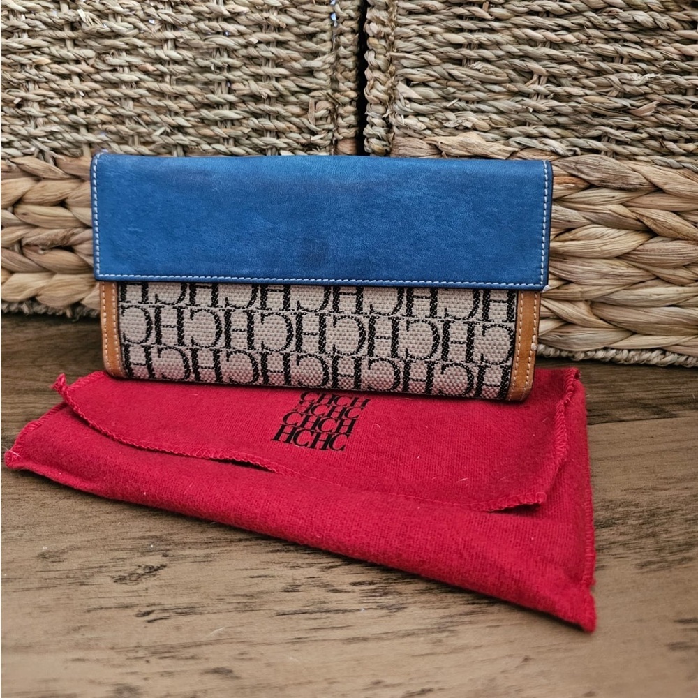 Carolina Herrera Blue and Tan Wallet